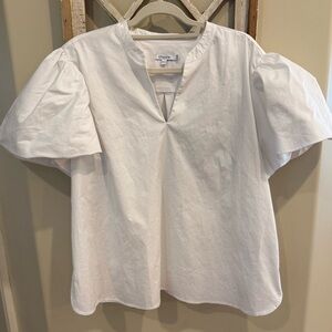 Chico’s White Crisp Cotton-Blend Puff Sleeve Blouse 3.5